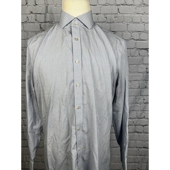 Charles Tyrwhitt Dress Shirt Mens 16 1/2-35 Slim Fit Blue,White Plaid Non-Iron - Picture 3 of 6